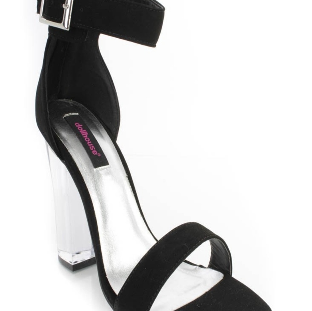 🆕Black Single Sole Clear Chunky High Heels Faux L - Picture 3 of 4